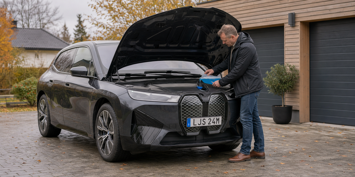 Ägare fyller spolarvätska på en BMW iX