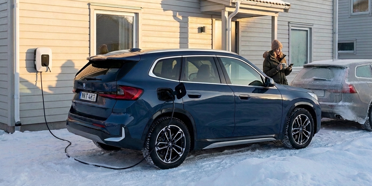 BMW iX1 U11 snabbladdas en kall vinterdag med förkonditionerat batteri