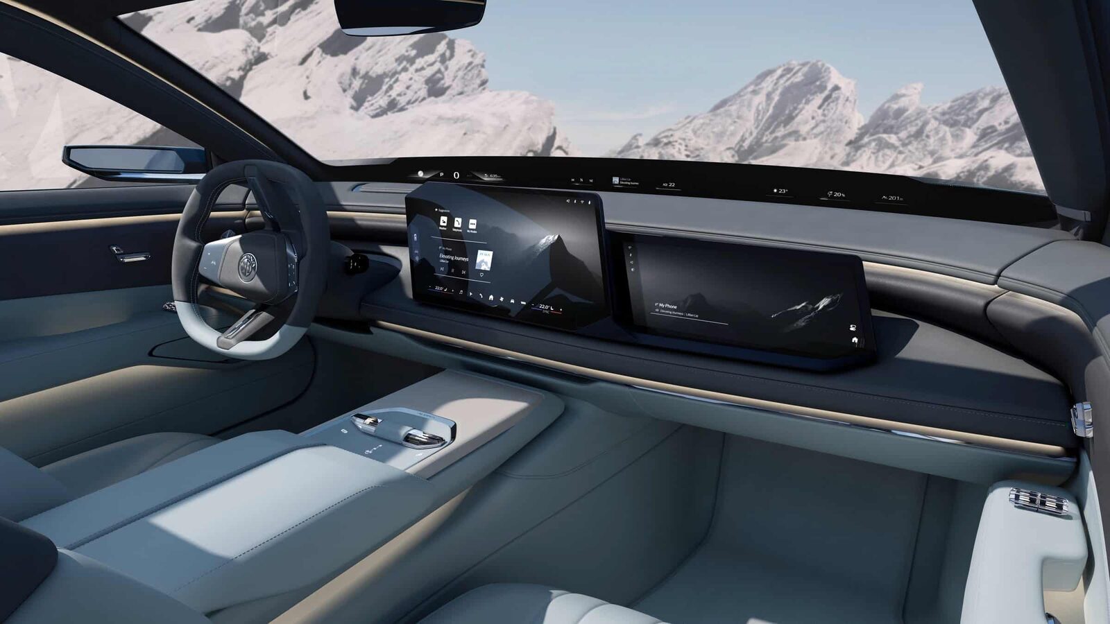 Vision BMW ALPINA — detalj av hastighetslinjens sexgraderslutning som delar interiören