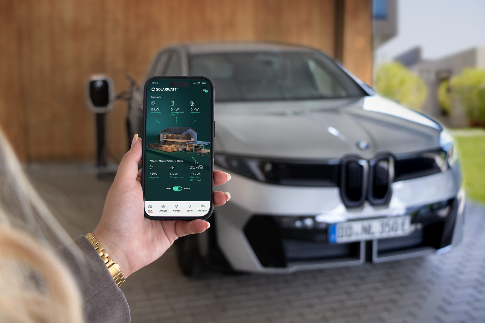SOLARWATT energisystem med BMW-integration — solpaneler, hemlagring och elbil i ett ekosystem